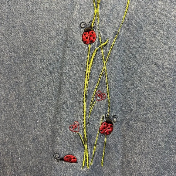 Blair Women's 2XL Vintage Denim Dress Embroidered Ladybug Blue Casual - Picture 5 of 8